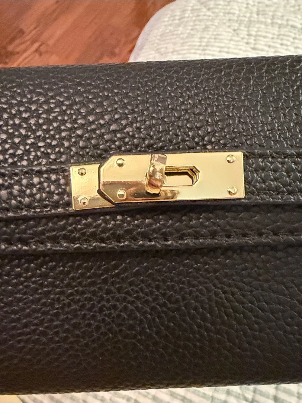 Classic Black Leather Wallet with Gold Turn-Lock